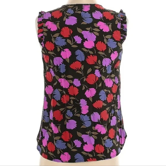 NWOT J. Crew Painted Pansy Floral Ruffle Silk Tank Blouse, Size 6 - Picture 3 of 5
